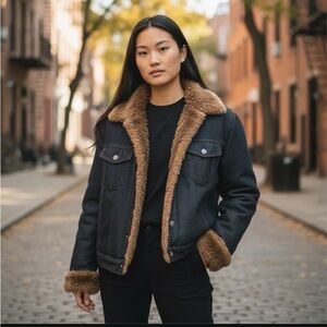 Black denim jacket with faux fur 20 inch chest to chest 24 inch shoulder down